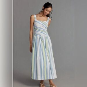 Anthropologie Blue and Yellow Striped Midi Dress